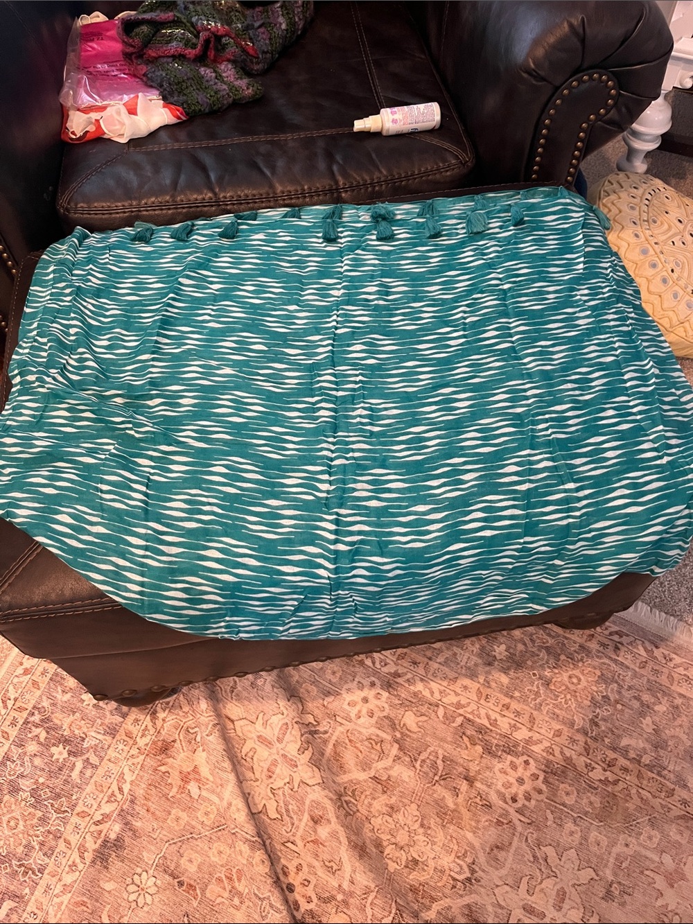 Echo Teal and White Patterned Scarf Wrap